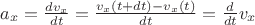 $a_x = \frac{dv_x}{dt} = \frac{v_x(t+dt)-v_x(t)}{dt} = \frac{d}{dt}v_x$