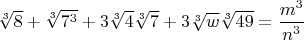 $\sqrt[3]{8}+\sqrt[3]{7^3}+3\sqrt[3]{4}\sqrt[3]{7}+3\sqrt[3]{w}\sqrt[3]{49}=\dfrac{m^3}{n^3}$