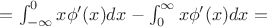 $=\int_{-\infty}^{0} x \phi'(x) dx - \int_{0}^{\infty} x \phi'(x)dx=$