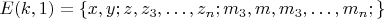 $ E(k, 1)=\{x, y; z, z_3,&hellip;,z_n; m_3, m, m_3,&hellip;,m_n;  \} $