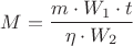 $${M}=\dfrac{{m}\cdot{W}_{1}\cdot{t}}{{\eta}\cdot{W}_{2}}$$