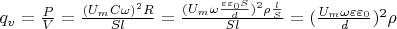 $q_v=\frac{P}{V}=\frac{(U_mC\omega)^2R}{Sl}=\frac{(U_m\omega\frac{\varepsilon\varepsilon_0S}{d})^2\rho\frac{l}{S}}{Sl}=
(\frac{U_m\omega\varepsilon\varepsilon_0}{d})^2\rho$
