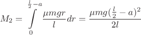 $$M_{2}=\int\limits_{0}^{\frac{l}{2}-a}\dfrac{\mu mg r}{l} dr=\dfrac{\mu mg (\frac{l}{2}-a)^{2}}{2l}$$