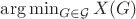 $\arg\min_{G\in\mathcal G} X(G)$
