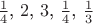 $\frac{1}{4}$, $2$, $3$, $\frac{1}{4}$, $\frac{1}{3}$