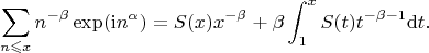 $$\sum_{n\leqslant x}n^{-\beta}\exp(\mathrm{i}n^{\alpha})=S(x)x^{-\beta}+\beta\int_{1}^{x}S(t)t^{-\beta-1}\mathrm{d}t.$$