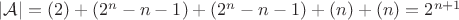 $|\mathcal{A}| = (2) + (2^n - n -1) + (2^n - n -1) + (n) + (n) = 2^{n+1}$ $|\mathcal{A}| = (2) + (2^n - n -1) + (2^n - n -1) + (n) + (n) = 2^{n+1}$