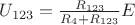 ${U_{123}} = \frac{{{R_{123}}}}{{{R_4} + {R_{123}}}}E$