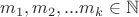 $m_1, m_2, ... m_k \in \mathbb N$