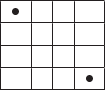 $\begin{tabular}{|c|c|c|c|}
\hline
\bullet&&&\\
\hline
&&&\\
\hline
&&&\\
\hline
&&&\bullet\\
\hline
\end{tabular}$
