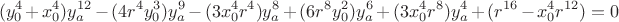 $$(y_0^4+x_0^4)y_a^{12}
-(4r^4y_0^3)y_a^9
-(3x_0^4r^4)y_a^8
+(6r^8y_0^2)y_a^6
+(3x_0^4r^8)y_a^4
+(r^{16}-x_0^4r^{12})=0$$