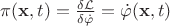 $\pi({\mathbf x},t)=\frac{\delta \mathcal{L}}{\delta \dot{\varphi}}= \dot{\varphi}({\mathbf x},t)$