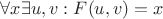 $\forall x\exists u,v: F(u,v) = x$