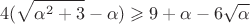 $$
4(\sqrt{\alpha^2+3}-\alpha) \geqslant 9 + \alpha - 6\sqrt{\alpha}
$$