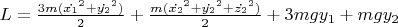 $L = \frac{3m(\dot{x_1}^2 + \dot{y_2}^2)}{2} + \frac{m(\dot{x_2}^2 + \dot{y_2}^2 + \dot{z_2}^2 )}{2} + 3mgy_1 + mgy_2$