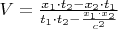 $V=\frac{x_1\cdot t_2-x_2\cdot t_1}{t_1\cdot t_2-\frac{x_1\cdot x_2}{c^2}}$