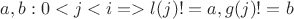 $a,b: 0<j<i => l(j) != a, g(j)!=b$