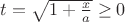 $t=\sqrt{1+\frac{x}{a}} \geq 0$