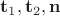 $\mathbf t_1, \mathbf t_2, \mathbf n$