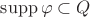 $\mathrm{supp\m\,}\varphi \subset Q$