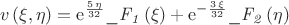 $$
\displaystyle{v \left( \xi,\eta \right) ={{\rm e}^{{\frac {5\,\eta}{32}}}}{\it \_F_{1}}
 \left( \xi \right) +{{\rm e}^{-{\frac {3\,\xi}{32}}}}{\it \_F_{2}}
 \left( \eta \right)}
$$