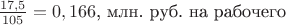 $\frac {17,5} {105} = 0,166$, млн. руб. на рабочего$