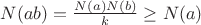 $N(ab)=\frac{N(a)N(b)}k\geq N(a)$