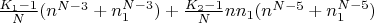 $\frac{K_1-1}N(n^{N-3}+n_1^{N-3}) +\frac{K_2-1}Nnn_1(n^{N-5}+n_1^{N-5})$