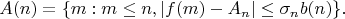$$A(n)=\{m: m \leq n, |f(m)-A_n| \leq \sigma_n b(n)\}.$$