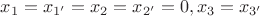 $x_1=x_{1'}=x_2=x_{2'}=0, x_3=x_{3'}$