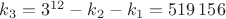 $k_3 = 3^{12}-k_2-k_1 = 519\,156$