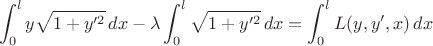 $$\int_{0}^l y\sqrt{1+y'^2}\,dx - \lambda \int_{0}^l \sqrt{1+y'^2}\,dx=\int_0^l L(y,y',x)\,dx$$