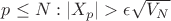 $ { p \leq N : \left| X_p \right| > \epsilon \sqrt{V_N} $