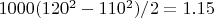 $1000 (120^2-110^2) / 2 = 1.15$