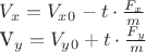 $
 V_x = V_x_0 - t \cdot \frac{F_x}{m}

V_y = V_y_0 + t \cdot \frac{F_y}{m}
$