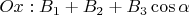 $Ox : B_1 + B_2 + B_3\cos\alpha$