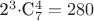 2^3 $\cdot $C_7^4 = 280