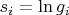 $s_i = \ln g_i$