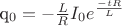 q_0=-\frac{L}{R} I_0e^{\frac{-tR}L} q_0=-\frac{L}{R} I_0e^{\frac{-tR}L}