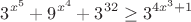 $$3^{x^5}+9^{x^4}+3^{32}\ge 3^{4x^3+1}$$