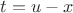 $t = u - x$
