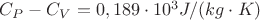 $C_P - C_V = 0,189\cdot 10^3 J/(kg\cdot K)$