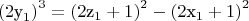 $${\left( {2{{\text{y}}_1}} \right)^3} = {\left( {2{{\text{z}}_1} + 1} \right)^2} - {\left( {2{{\text{x}}_1} + 1} \right)^2}$$