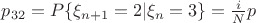 $p_{32}=P\{\xi_{n+1}=2|\xi_{n}=3\}=\frac{i}{N}p$