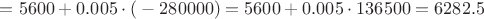 $=5600+0.005\cdot (НБ-280000)= 5600+0.005\cdot 136500=6282.5$