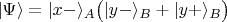 $|\Psi\rangle =|x-\rangle _{A}\big(|y-\rangle _{B} + |y+\rangle _{B}\big)$
