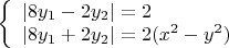 $ \left\{ \begin{array}{l} |8y_1-2y_2|=2 \\|8y_1+2y_2|=2(x^2-y^2)\end{array} \right.$