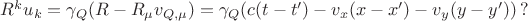 $R^ku_k=\gamma_Q(R-R_{\mu}v_{Q,\mu})=\gamma_Q(c(t-t') - v_x(x-x')-v_y(y-y'))\, ?$ $R^ku_k=\gamma_Q(R-R_{\mu}v_{Q,\mu})=\gamma_Q(c(t-t') - v_x(x-x')-v_y(y-y'))\, ?$