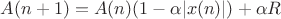 $A(n+1)=A(n)(1-\alpha |x(n)|)+\alpha R$
