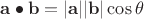 $ \mathbf{a} \bullet \mathbf{b} = \lvert \mathbf{a} \rvert \lvert \mathbf{b} \rvert \cos \theta $ $ \mathbf{a} \bullet \mathbf{b} = \lvert \mathbf{a} \rvert \lvert \mathbf{b} \rvert \cos \theta $
